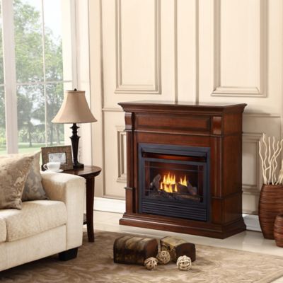 Image showing  Ventless Propane Gas Fireplace With Mantel - 26,000 BTU, T-Stat Control, Auburn Cherry - Model# DFS-300LT-3AC