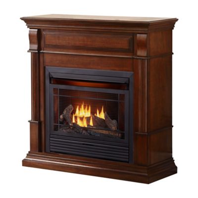 Image showing  Ventless Propane Gas Fireplace With Mantel - 26,000 BTU, T-Stat Control, Auburn Cherry - Model# DFS-300LT-3AC