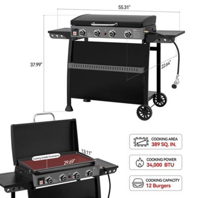 Image showing  30 in. 4-Burner Gas Griddle with Hood, 34,000 BTU and 389 sq. in.