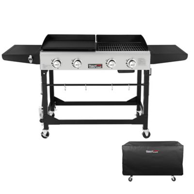 Royal Gourmet 4-Burner Portable Flat Top Gas Grill and Griddle Combo with Folding Legs, with Cover, 48,000 BTU