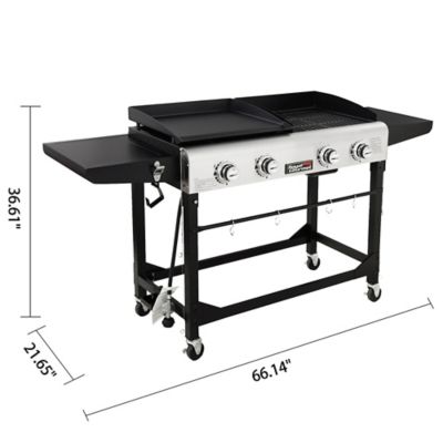 Image showing  4-Burner Portable Flat Top Gas Grill and Griddle Combo with Folding Legs, with Cover, 48,000 BTU