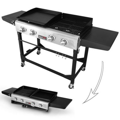 Image showing  4-Burner Portable Flat Top Gas Grill and Griddle Combo with Folding Legs, with Cover, 48,000 BTU