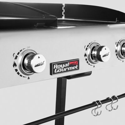 Image showing 7 th Royal Gourmet 4-Burner Portable Flat Top Gas Grill and Griddle Combo with Folding Legs, with Cover, 48,000 BTU