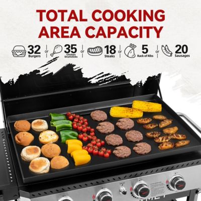 Image showing  Premium 4-Burner Gas Griddle with Foldable Pull-Out Side Table, 34-in. Griddle with Hood, Cabinet and Side Shelf