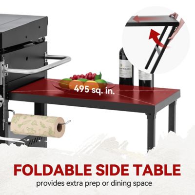 Image showing 5 th Royal Gourmet Premium 4-Burner Gas Griddle with Foldable Pull-Out Side Table, 34 in. Griddle with Hood, Cabinet and Side Shelf