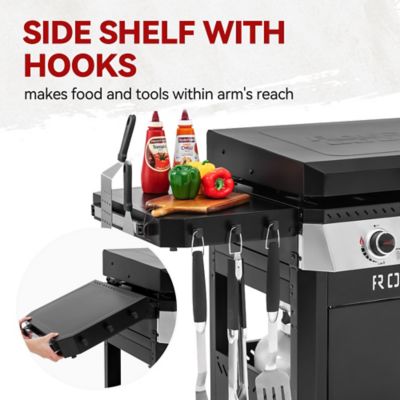 Image showing 6 th Royal Gourmet Premium 4-Burner Gas Griddle with Foldable Pull-Out Side Table, 34 in. Griddle with Hood, Cabinet and Side Shelf