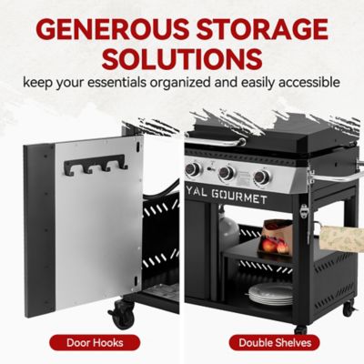 Image showing 8 th Royal Gourmet Premium 4-Burner Gas Griddle with Foldable Pull-Out Side Table, 34 in. Griddle with Hood, Cabinet and Side Shelf