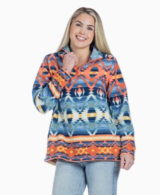 Image showing  Relaxed Fit Aztec Print 1/4 zip Fleece