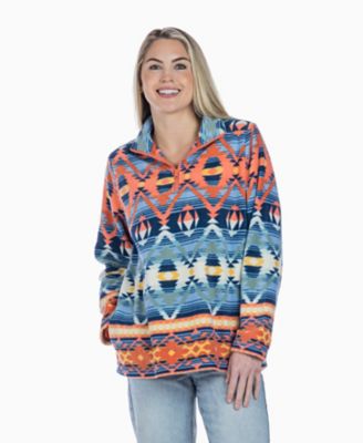 Image showing 1 th Cotton and Rye Relaxed Fit Aztec Print 1/4 zip Fleece