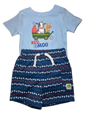 John Deere IB Red White Moo Short Set, Blue