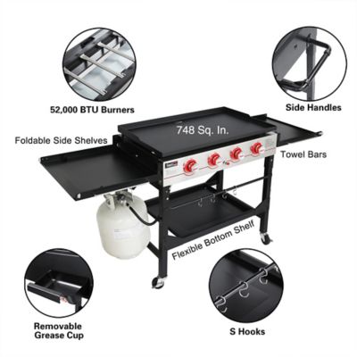 Image showing  36-Inch Flat Top Gas Griddle, 4-Burner Propane BBQ Grill Griddle with Top Cover Lid, Folding Side Shelves