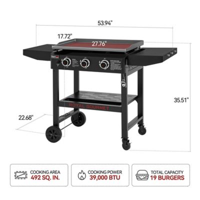 Image showing  3-Burner Propane Gas Griddle in Black, Griddle with Collapsible Side Shelves, 39,000 BTU, 492 Sq. In.