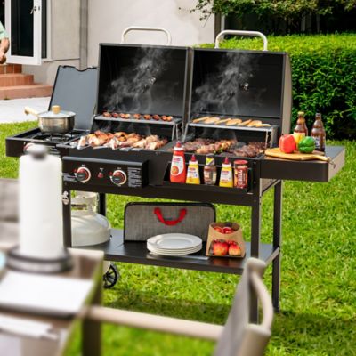 Image showing  2-Burner Gas and Charcoal Combo Grill with Side Burner, 34,000 BTU Dual Fuel Grill, 823 sq. in. Cooking Area