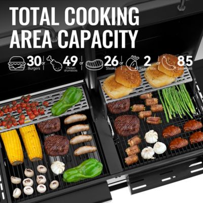 Image showing  2-Burner Gas and Charcoal Combo Grill with Side Burner, 34,000 BTU Dual Fuel Grill, 823 sq. in. Cooking Area