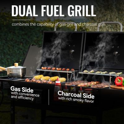 Image showing 7 th Royal Gourmet 2-Burner Gas and Charcoal Combo Grill with Side Burner, 34,000 BTU Dual Fuel Grill, 823 sq. in. Cooking Area