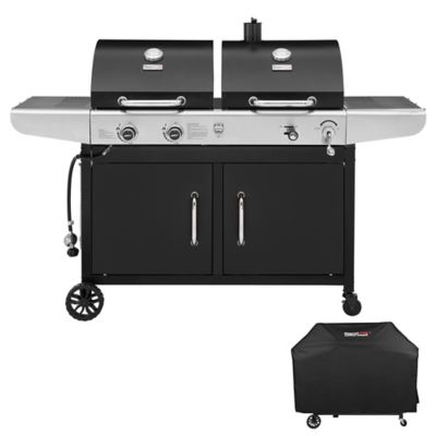 Image showing  2-Burner Gas and Charcoal Combo Grill with Cover, 20,000 BTU Cabinet Style Dual Fuel Grill
