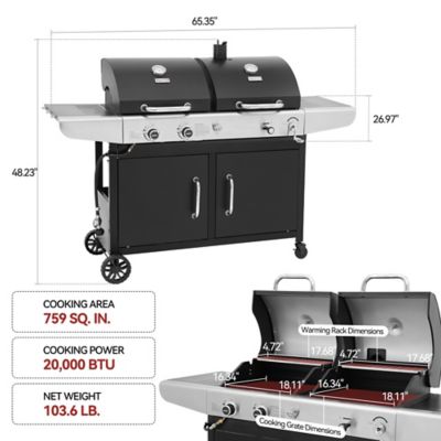 Image showing  2-Burner Gas and Charcoal Combo Grill with Cover, 20,000 BTU Cabinet Style Dual Fuel Grill