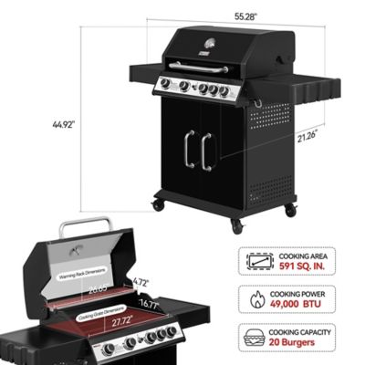 Image showing  4-Burner Gas Grill with Lidded Side Burner, Cabinet Style Propane Gas Grill, 49,000 BTU