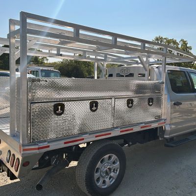 Image showing  9.5x18x96 Heavy-Duty Diamond Tread Aluminum Open-Top Cargo Basket With Drop Door