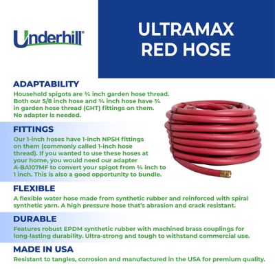 Image showing 2 th Underhill 3/4 in. x 125 ft.Red Hose, 200 PSI WP/800 PSI Burst