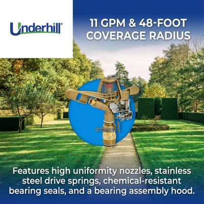 Image showing 3 th Underhill 1.25 in. Part Circle Impact Sprinkler, 1 in. & 1/8 in. Nozzles