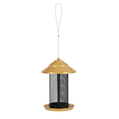 Royal Wing Metal Mesh Twin Chamber Outdoor Bird Feeder, Black/Gold
