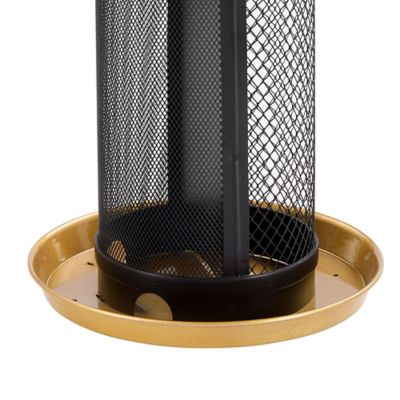 Image showing  Metal Mesh Twin Chamber Outdoor Bird Feeder, Black/Gold