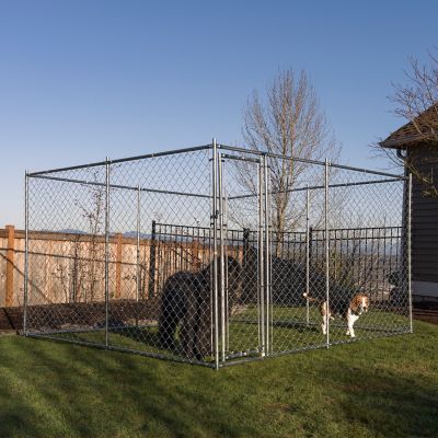 Image showing 5 th Lucky Dog 5 ft. x 15 ft. Galvanized Chain Link Kennel DIY Boxed 2in1 Kit