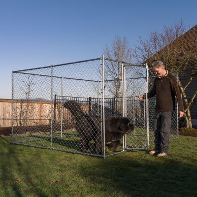 Image showing 6 th Lucky Dog 5 ft. x 15 ft. Galvanized Chain Link Kennel DIY Boxed 2in1 Kit