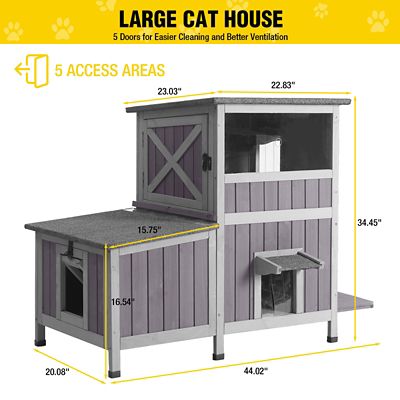 Image showing 6 th Aivituvin 2-Story Wooden Cat House with Asphalt Roof