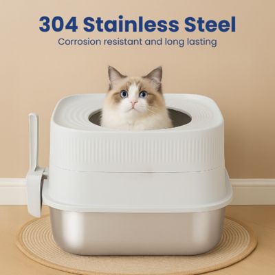 Image showing  Stainless Steel Top Entry Cat Litter Box & Scooper, Gray, X-Large