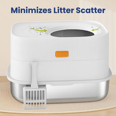 Image showing  Stainless Steel Top Entry Cat Litter Box & Scooper, Gray, X-Large