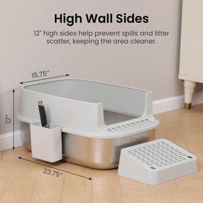 Image showing  Stainless Steel Cat Litter Box & Metal Scooper, X-Large, Cream