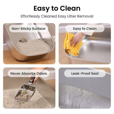 Image showing  Stainless Steel Cat Litter Box & Metal Scooper, X-Large, Cream