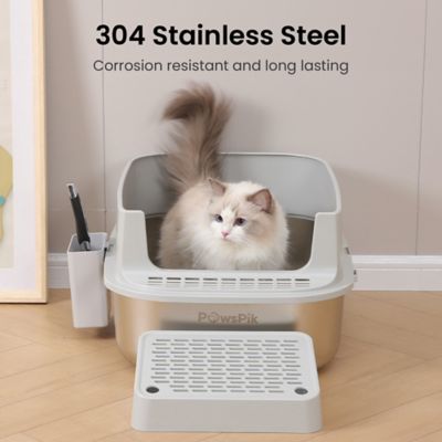 Image showing  Stainless Steel Cat Litter Box & Metal Scooper, X-Large, Light Gray
