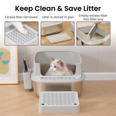 Image showing  Stainless Steel Cat Litter Box & Metal Scooper, X-Large, Light Gray