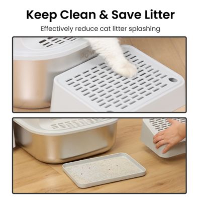 Image showing  Stainless Steel Cat Litter Box with Steps & Metal Scooper, X-Large, 2 pack