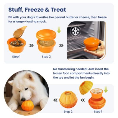 Image showing  2-in-1 Rolling Treat Dispenser & Frozen Lick Enrichment Doy Toy, Orange, Small