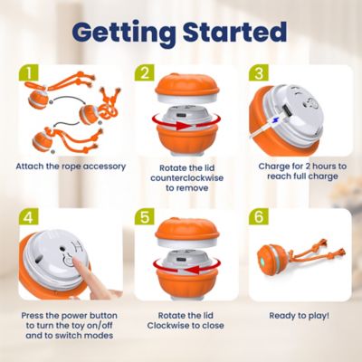 Image showing 5 th PawsPik Rope Runner Interactive Squeaky Rechargeable Small Dog Ball & Rope Toy, Orange, Small