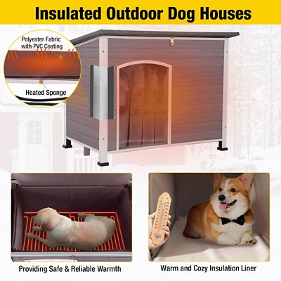 Image showing  Heated Large Wooden Dog House with Metal Frame