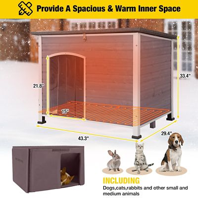 Image showing 6 th Aivituvin Heated Large Wooden Dog House with Metal Frame