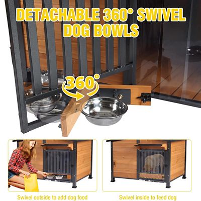 Image showing 5 th Aivituvin Heated Metal Frame Wooden Dog House with Heating Pad, Insulation Liner