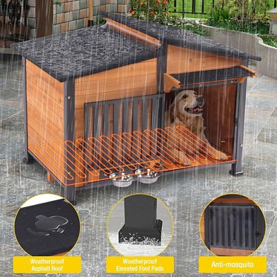 Image showing 6 th Aivituvin Heated Metal Frame Wooden Dog House with Heating Pad, Insulation Liner