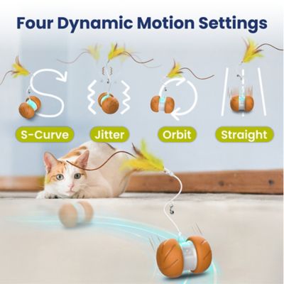 Image showing  Feather Tail Rechargeable Spinner Chasers Cat Toy, Orange