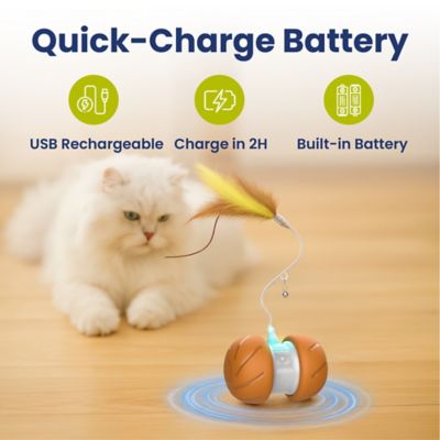 Image showing 5 th PawsPik Feather Tail Rechargeable Spinner Chasers Cat Toy, Orange
