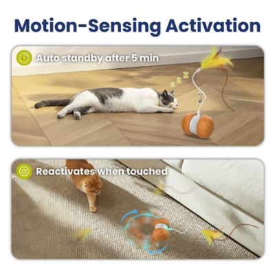 Image showing 6 th PawsPik Feather Tail Rechargeable Spinner Chasers Cat Toy, Orange