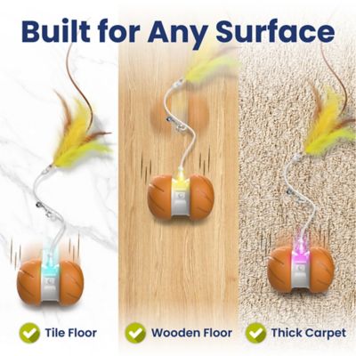 Image showing 8 th PawsPik Feather Tail Rechargeable Spinner Chasers Cat Toy, Orange