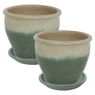 Sunnydaze Decor 12 in. Round Chalet Planters with Saucers - Seafoam