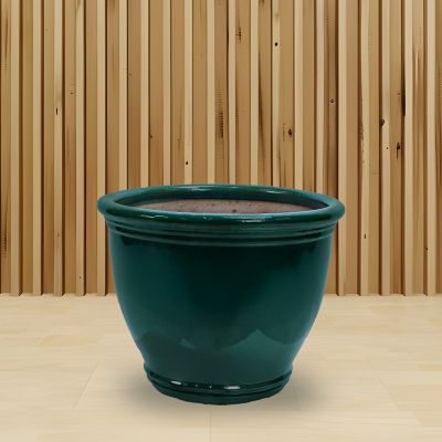 Image showing  18.5 in. Studio Glazed Ceramic Planter, Dark Green