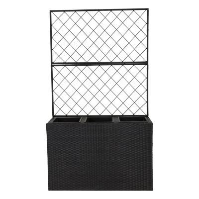 Image showing  3-Section Wicker Planter Box with Trellis - Black